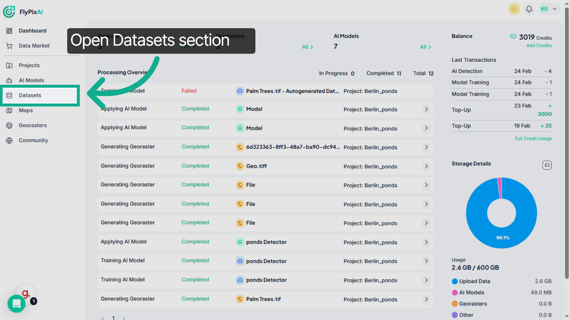 Access Datasets Section