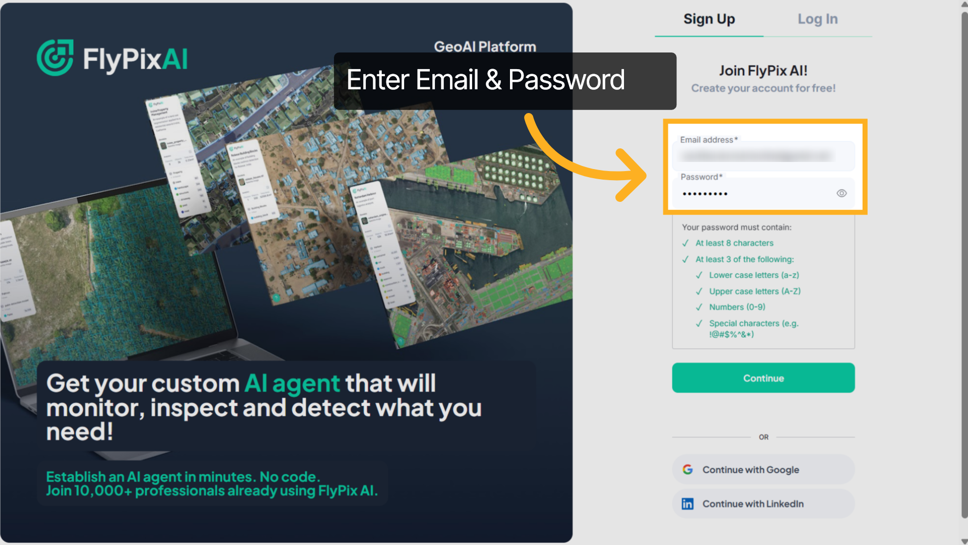 Enter Email &amp; Password