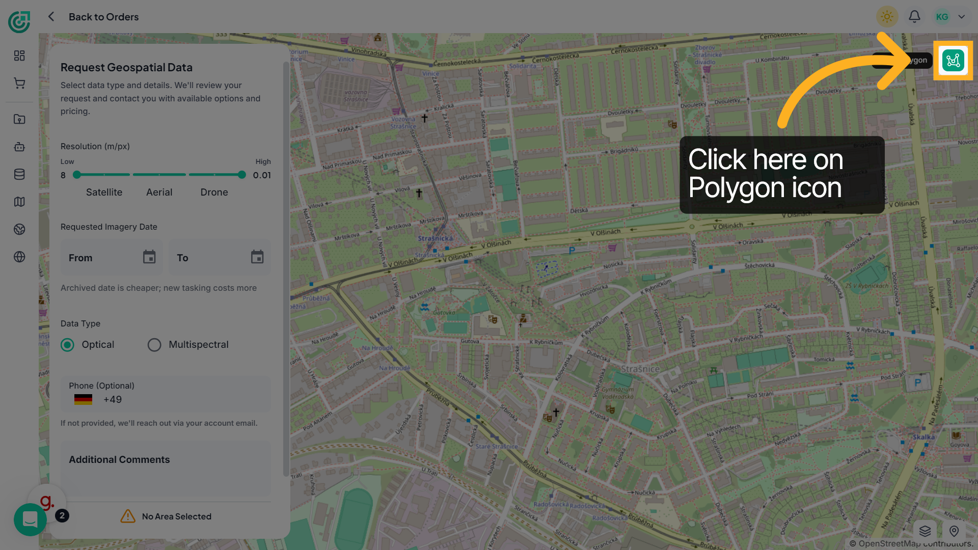 Activate Area Selection Tool