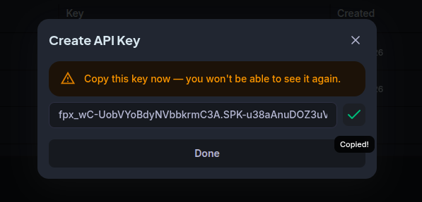 API key created