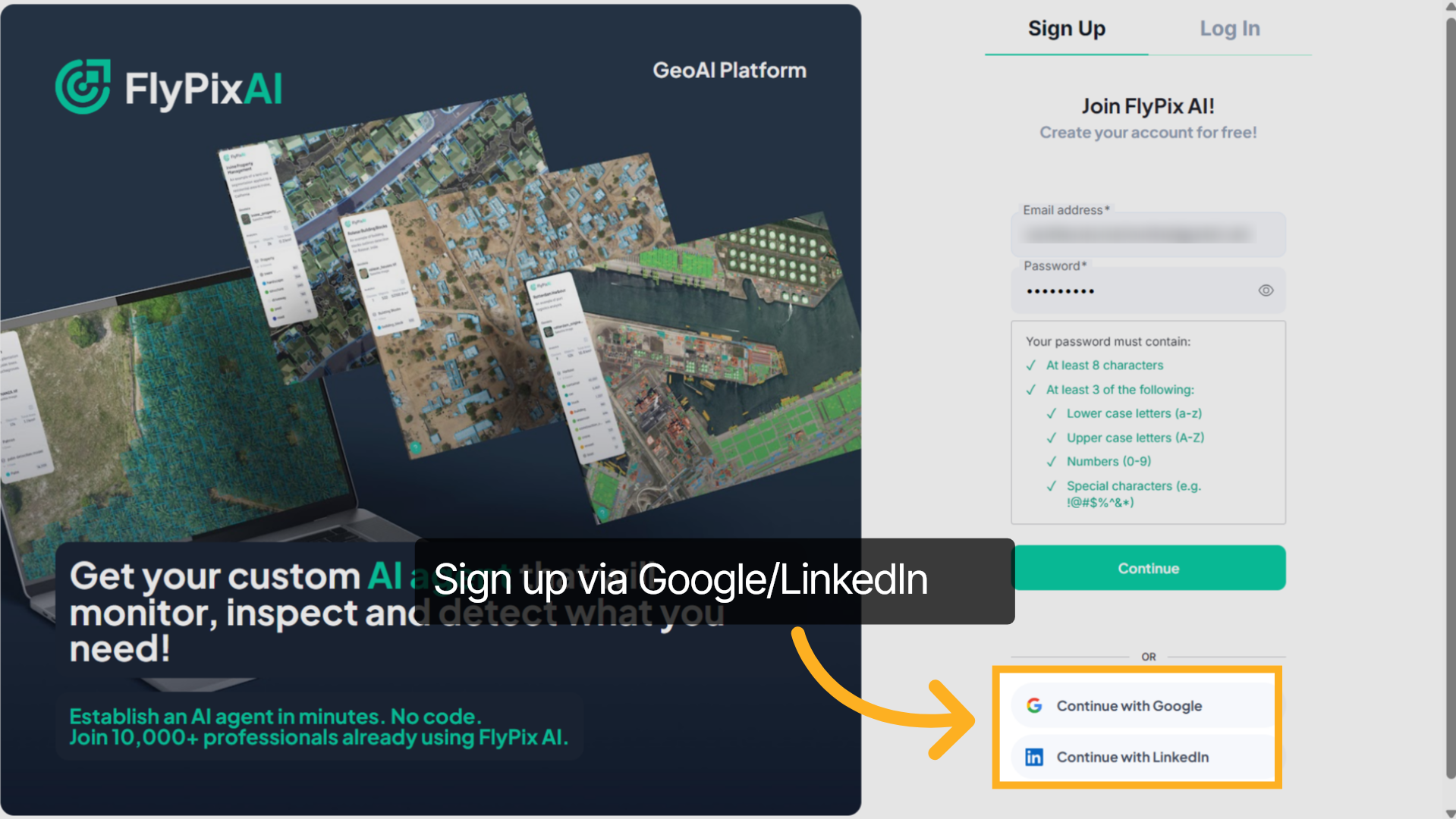 Sign up via Google/LinkedIn