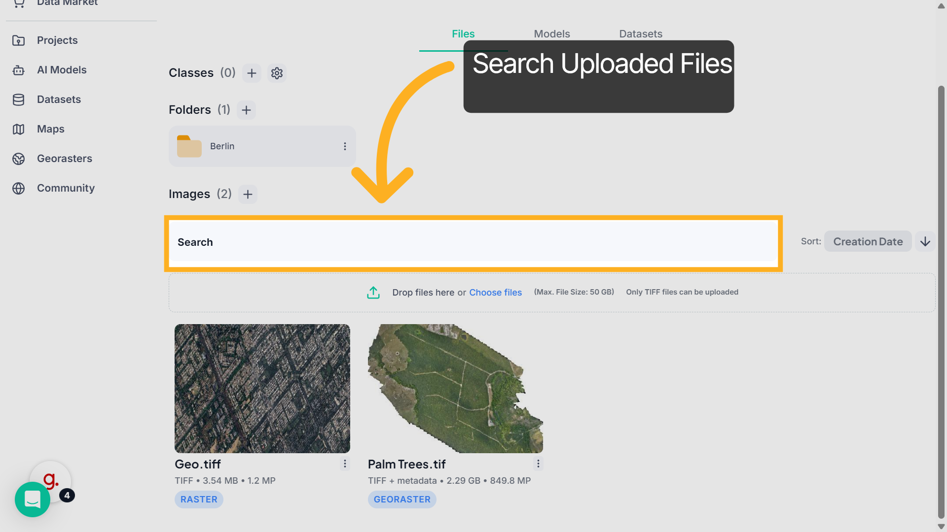 Search Uploaded Files