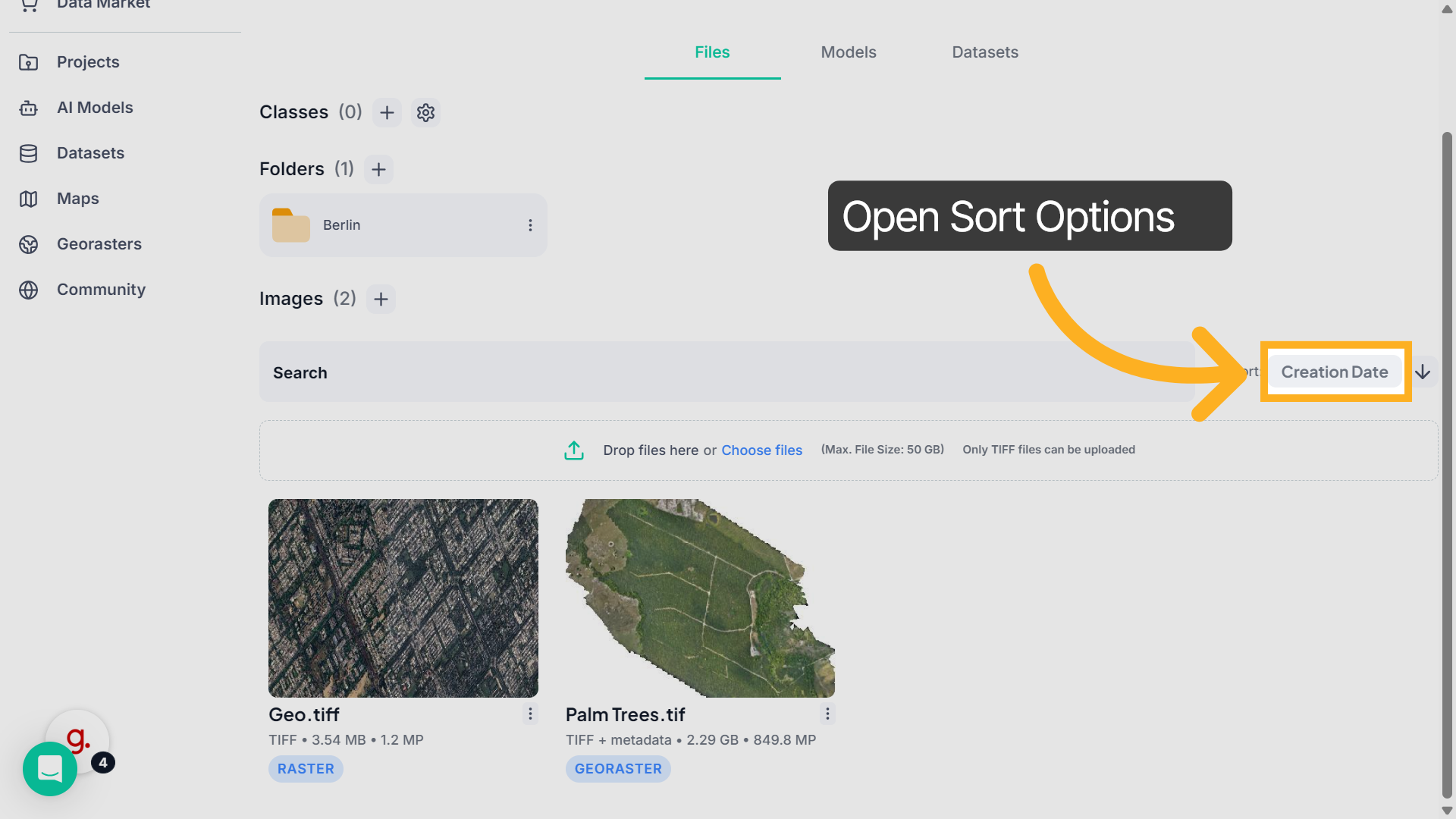 Open Sort Options