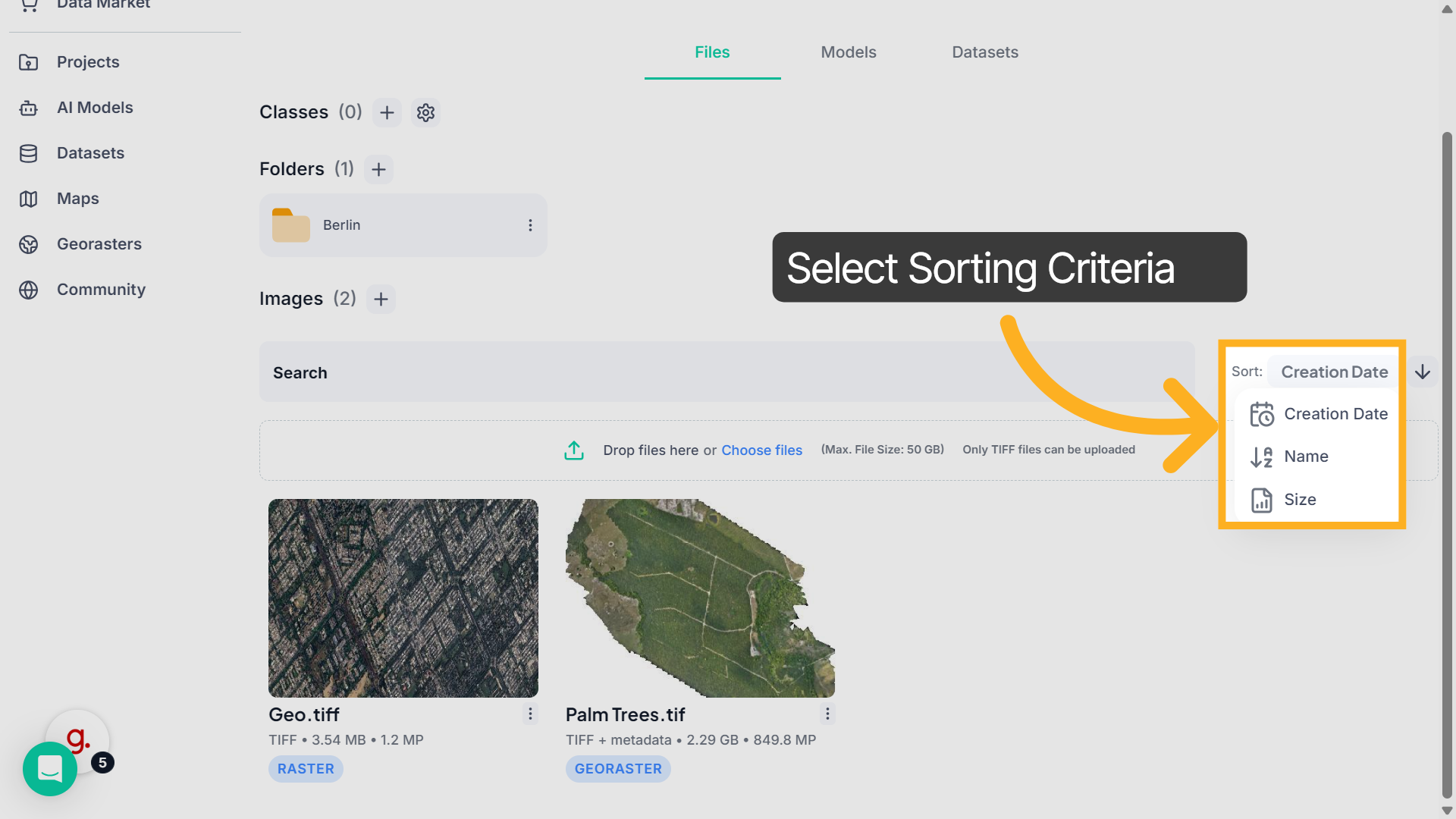 Select Sorting Criteria