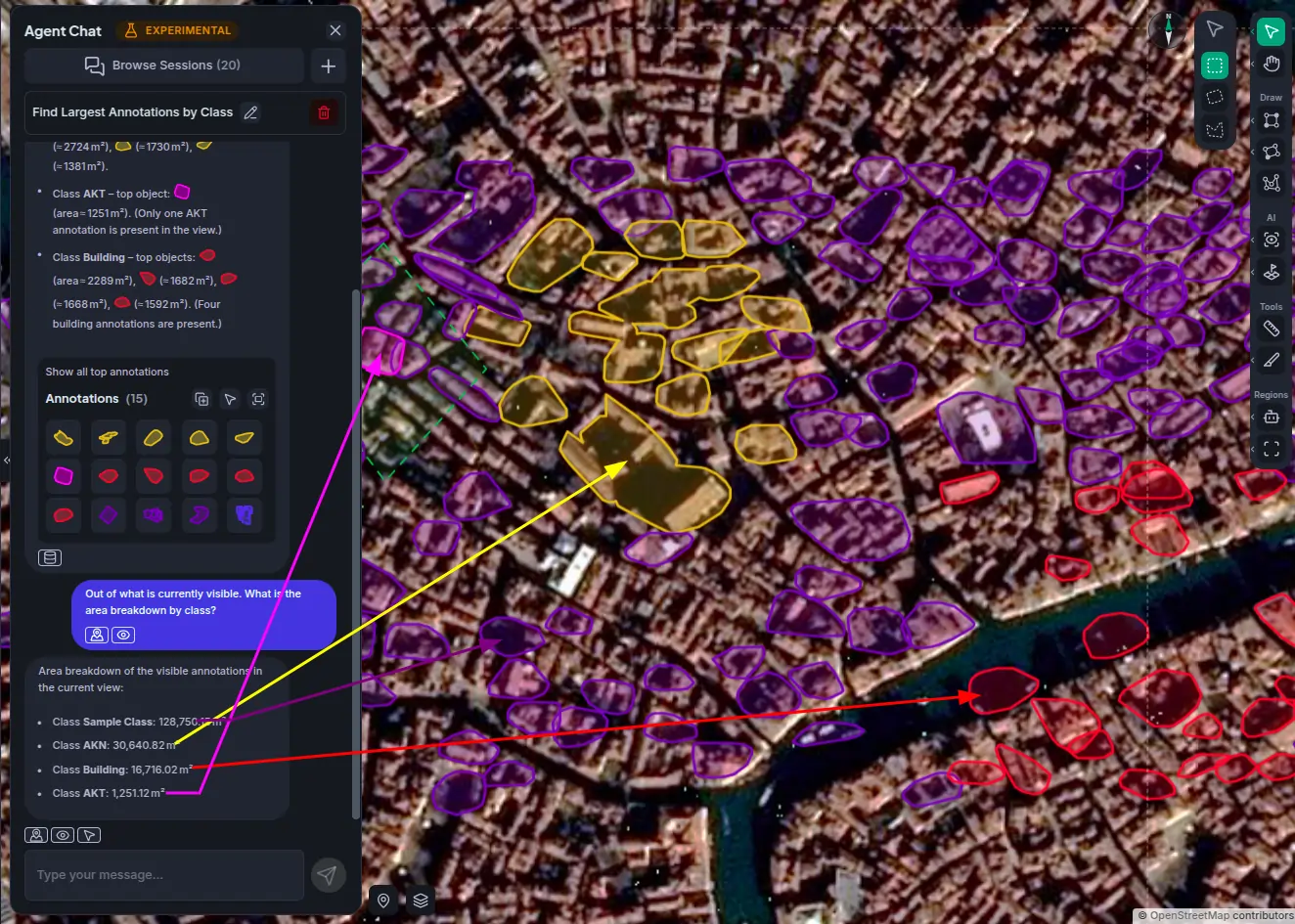 Result: class frequency summary for the current viewport