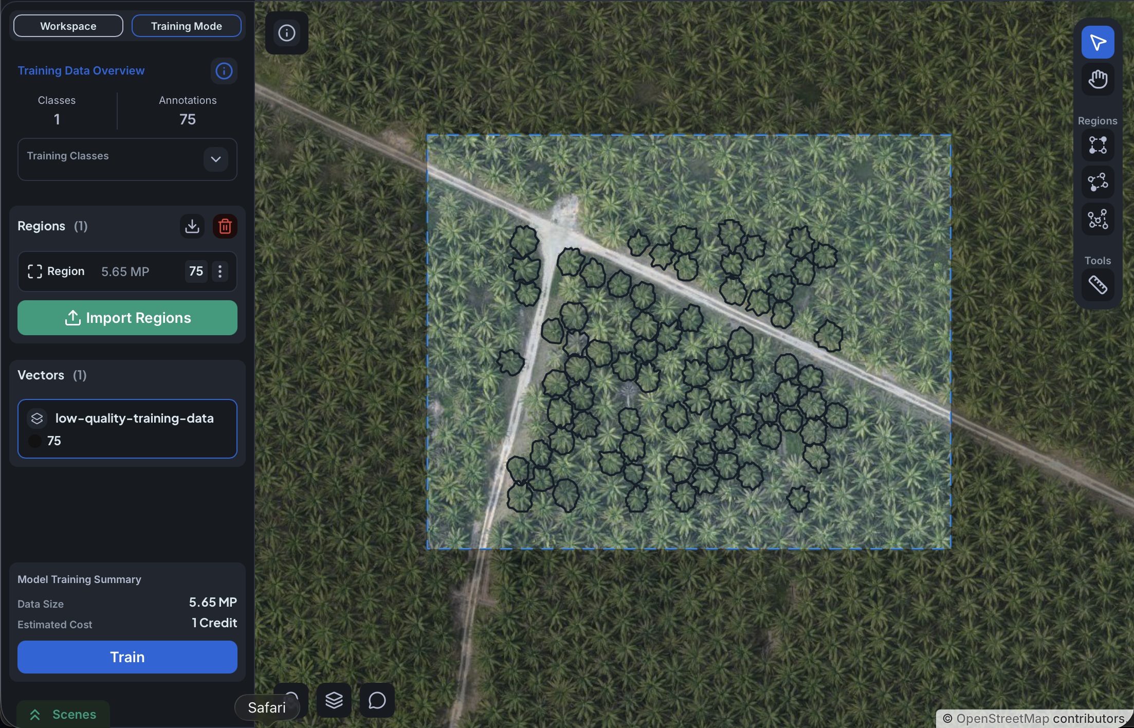 Training region with several instances of the class left unannotated
