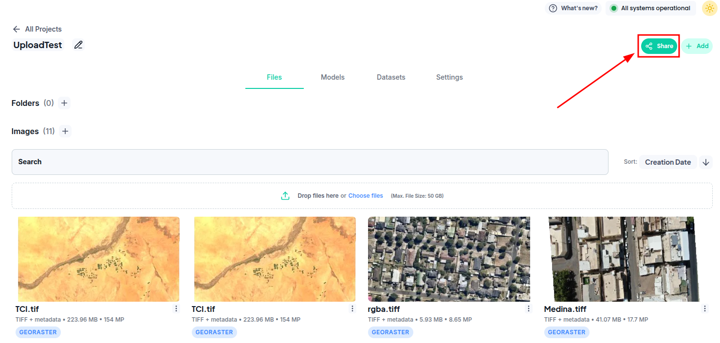Open the Share button on a project